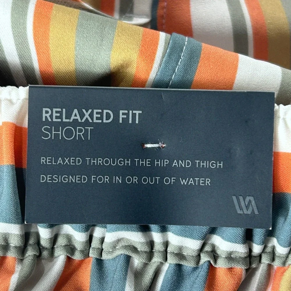NWT VRST Mens Relaxed Fit Striped Hybrid Shorts Orange Blue UV Protection Size M